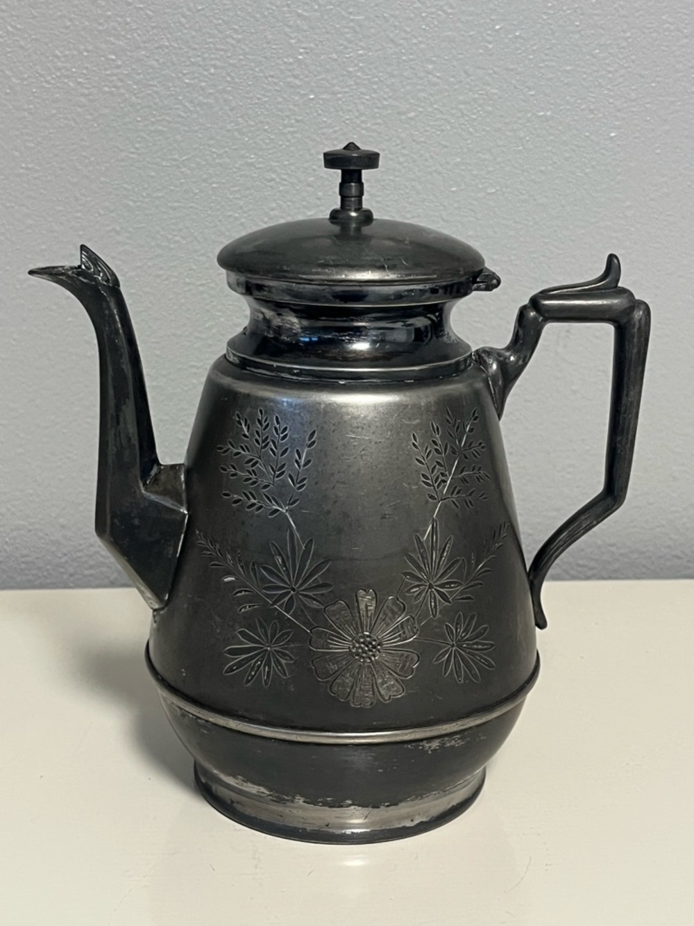Antique Meriden Coffee Tea Floral Quadruple Silver-plated Pot 9” Etched